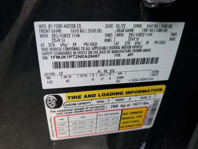 FORD EXPEDITION 2022 VIN 1FMJK1PT2NEA28487