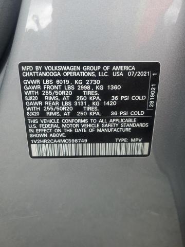 VOLKSWAGEN ATLAS 2021 VIN 1V2HR2CA4MC598749