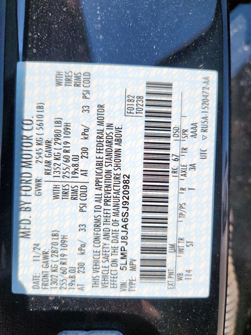 LINCOLN NAUTILUS P 2025 VIN 5LMPJ8JA6SJ920982