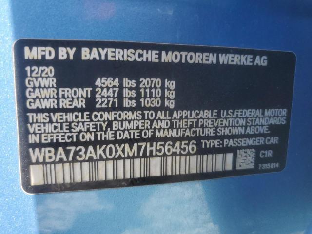 BMW 2 SERIES 2021 VIN WBA73AK0XM7H56456