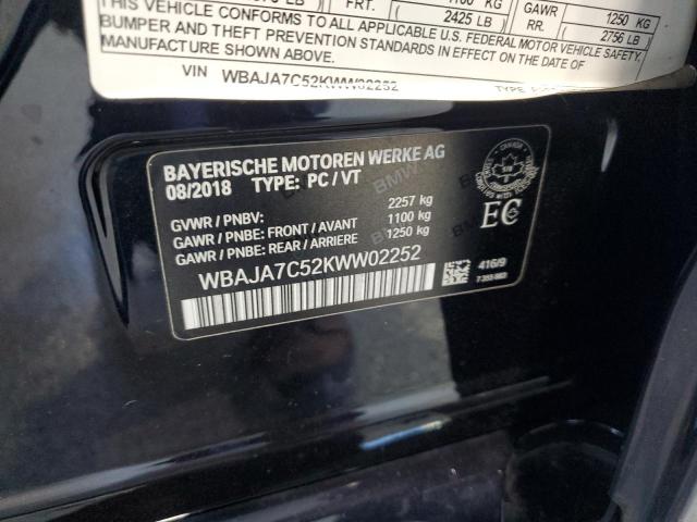 BMW 5 SERIES 2019 VIN WBAJA7C52KWW02252