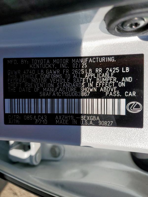 LEXUS ES300 2025 VIN 58AFA1C11SU063867
