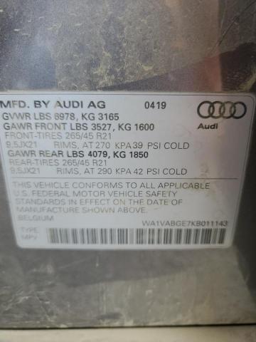 AUDI E-TRON 2019 VIN WA1VABGE7KB011143