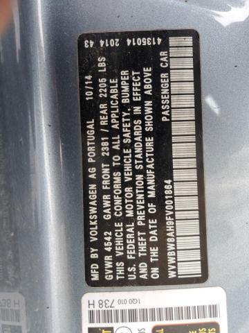 VOLKSWAGEN EOS 2015 VIN WVWBW8AH9FV001864