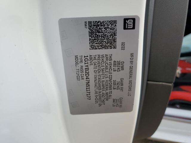 CHEVROLET CORVETTE 2022 VIN 1G1YB2D47N5117177