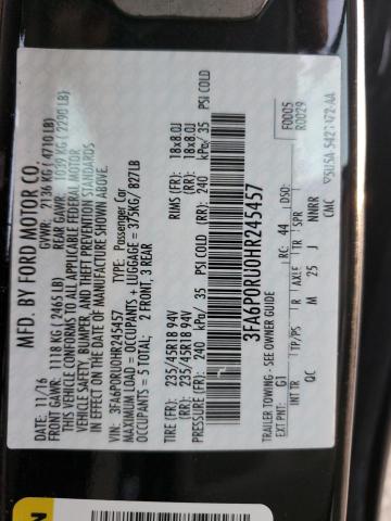 FORD FUSION 2017 VIN 3FA6P0RU0HR245457