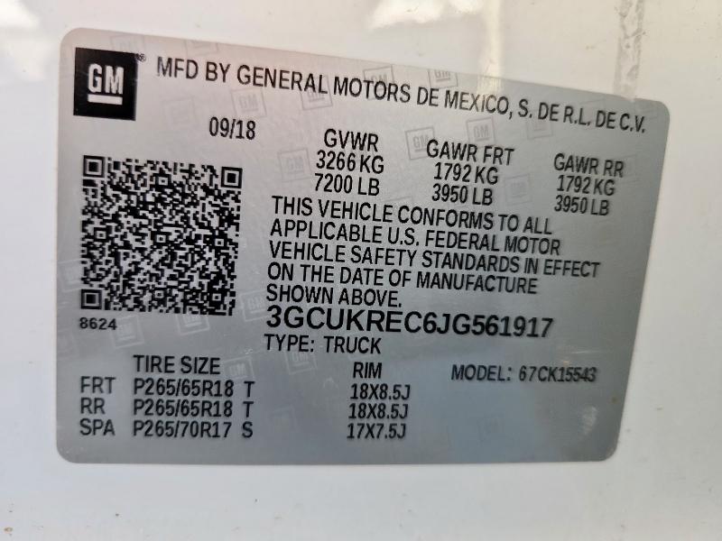 CHEVROLET SILVERADO 2018 VIN 3GCUKREC6JG561917