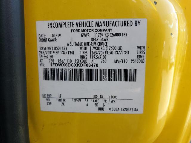 FORD F650 2019 VIN 1FDWX6DCXKDF08478
