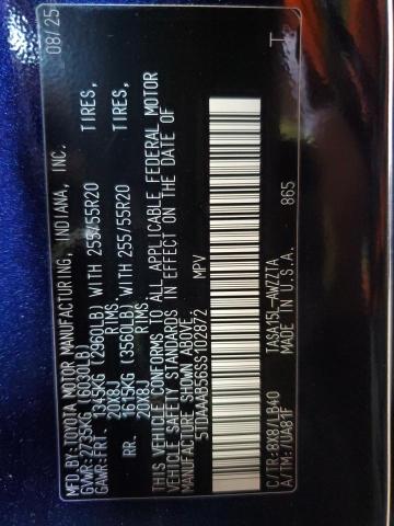 TOYOTA GRAND HIGH 2025 VIN 5TDAAAB56SS102872