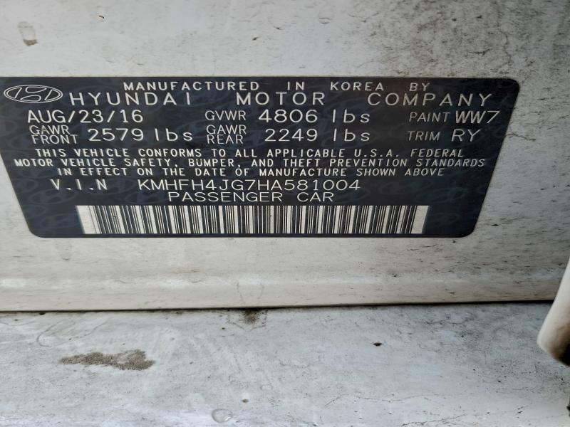 HYUNDAI AZERA 2017 VIN KMHFH4JG7HA581004