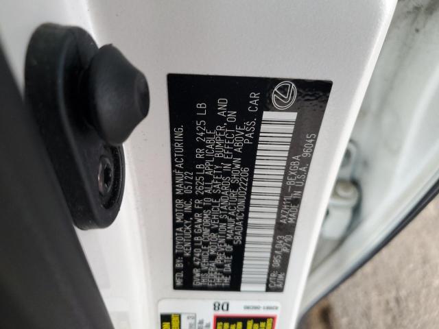 LEXUS ES300 2022 VIN 58ADA1C10NU022206