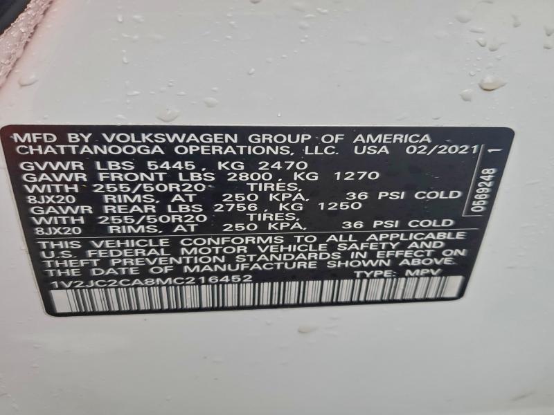 VOLKSWAGEN ATLAS 2021 VIN 1V2JC2CA8MC216452