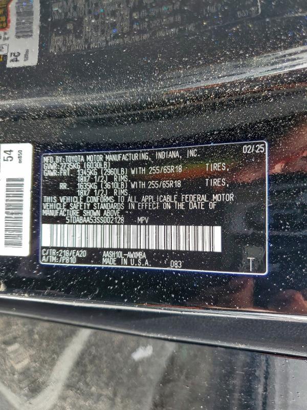 TOYOTA GRAND HIGH 2025 VIN 5TDABAA53SS002128