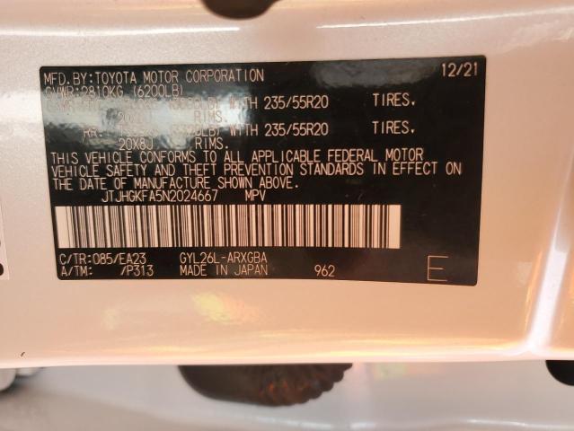 LEXUS RX450 2022 VIN JTJHGKFA5N2024667