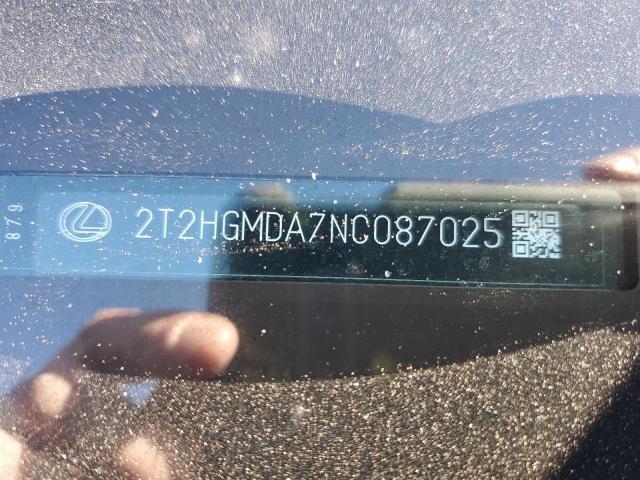 LEXUS RX450 2022 VIN 2T2HGMDA7NC087025