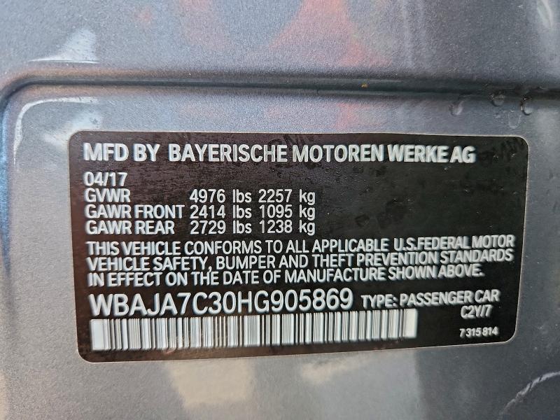 BMW 5 SERIES 2017 VIN WBAJA7C30HG905869