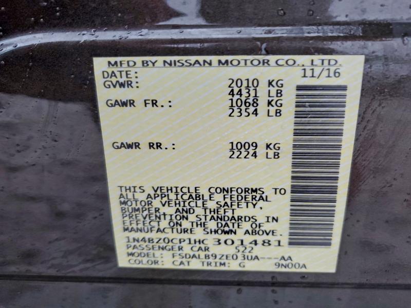 NISSAN LEAF 2017 VIN 1N4BZ0CP1HC301481