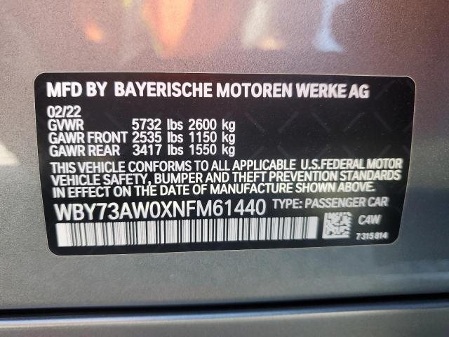 BMW I4 EDRIVE 2022 VIN WBY73AW0XNFM61440