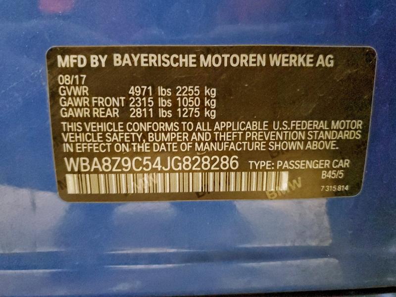 BMW 3 SERIES 2018 VIN WBA8Z9C54JG828286