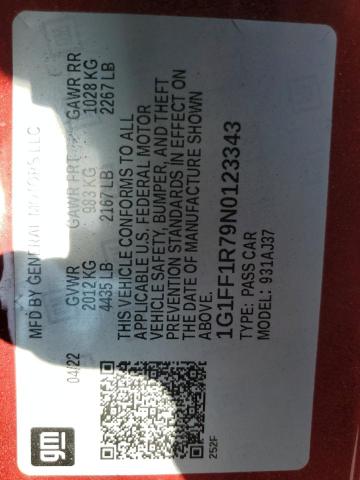 CHEVROLET CAMARO LT1 2022 VIN 1G1FF1R79N0123343