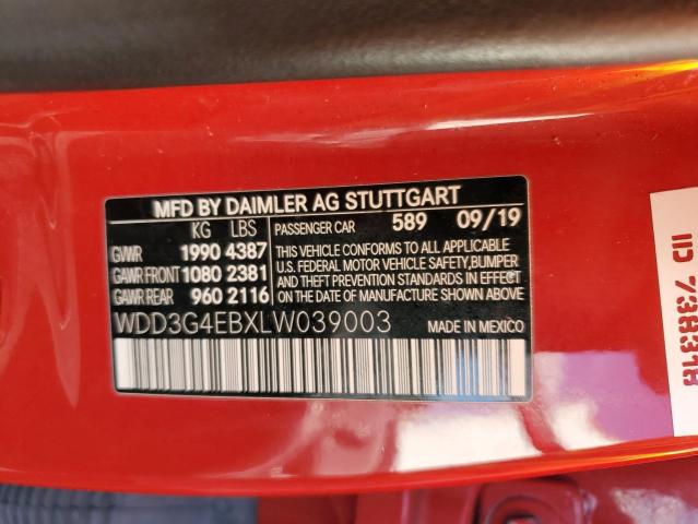 MERCEDES-BENZ A-CLASS 2020 VIN WDD3G4EBXLW039003