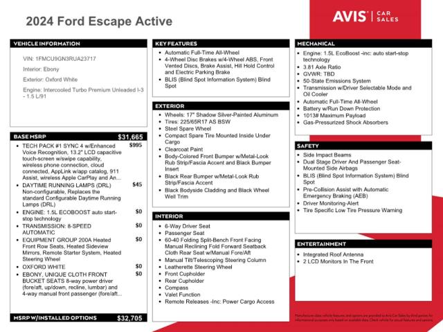 FORD ESCAPE ACT 2024 VIN 1FMCU9GN3RUA23717