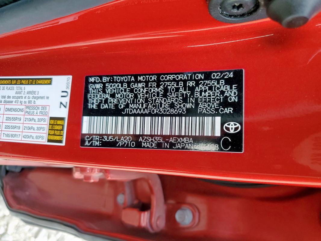 TOYOTA CROWN XLE 2024 VIN JTDAAAAF0R3028693