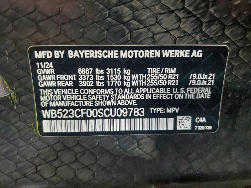 BMW IX XDRIVE5 2025 VIN WB523CF00SCU09783