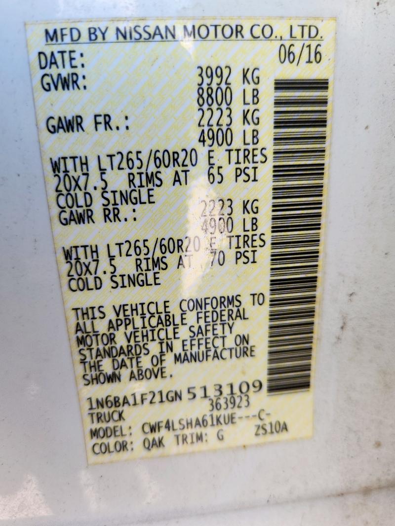 NISSAN TITAN 2016 VIN 1N6BA1F21GN513109