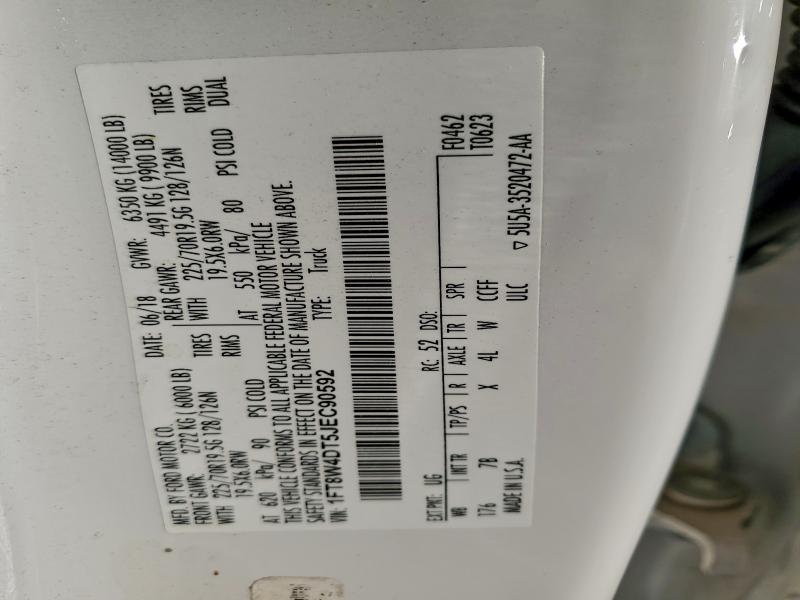 FORD F450 2018 VIN 1FT8W4DT5JEC90592