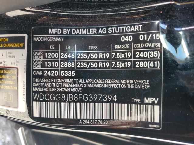 MERCEDES-BENZ GLK-CLASS 2015 VIN WDCGG8JB8FG397394