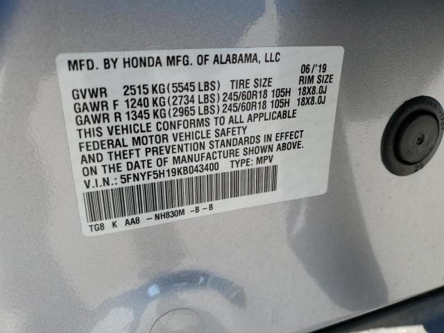 HONDA PILOT 2019 VIN 5FNYF5H19KB043400