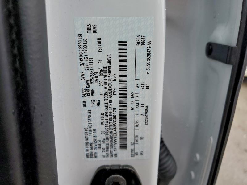 FORD F150 LIGHT 2022 VIN 1FTVW1EL4NWG00179