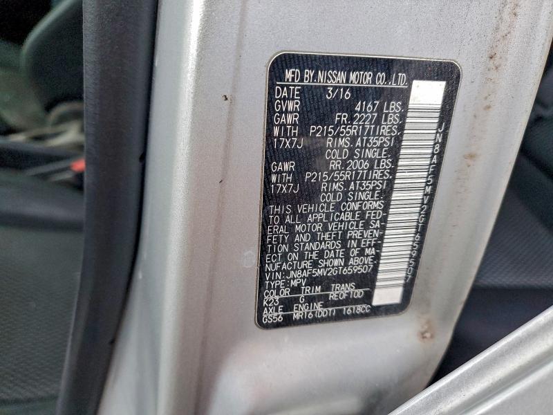 NISSAN JUKE 2016 VIN JN8AF5MV2GT659507