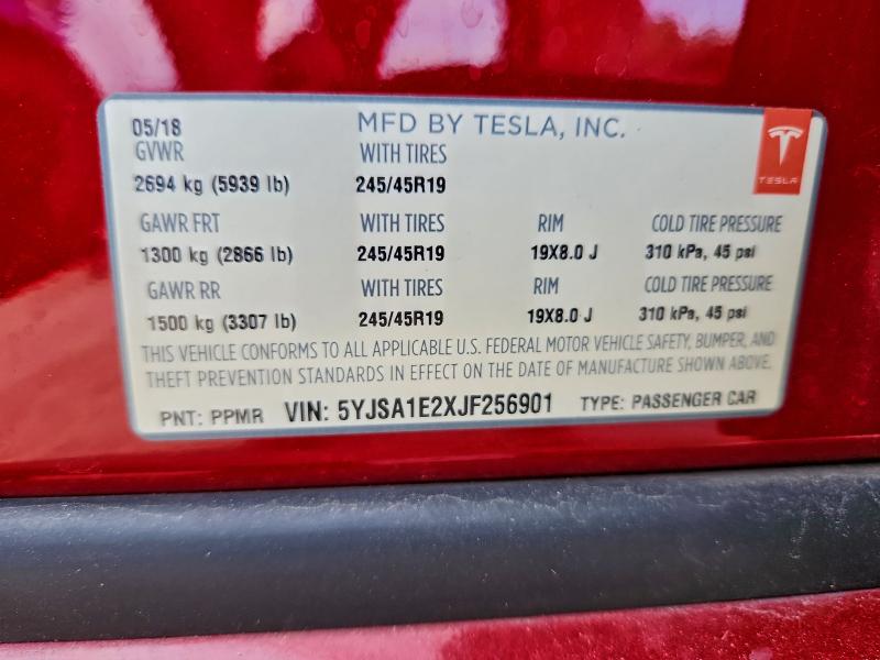 TESLA MODEL S 2018 VIN 5YJSA1E2XJF256901