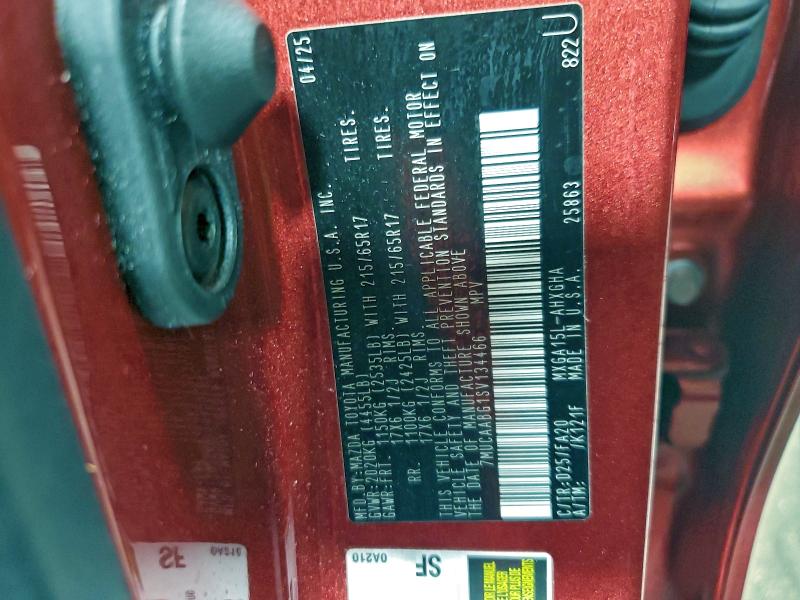 TOYOTA COROLLA CR 2025 VIN 7MUCAABG1SV134466