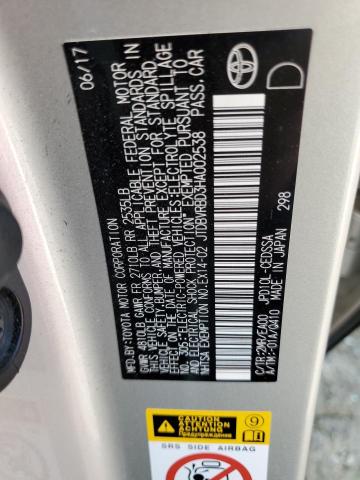 TOYOTA MIRAI 2017 VIN JTDBVRBD3HA002538