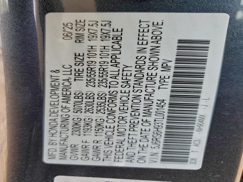 HONDA CRV 2026 VIN 5J6RS6H93TL001454