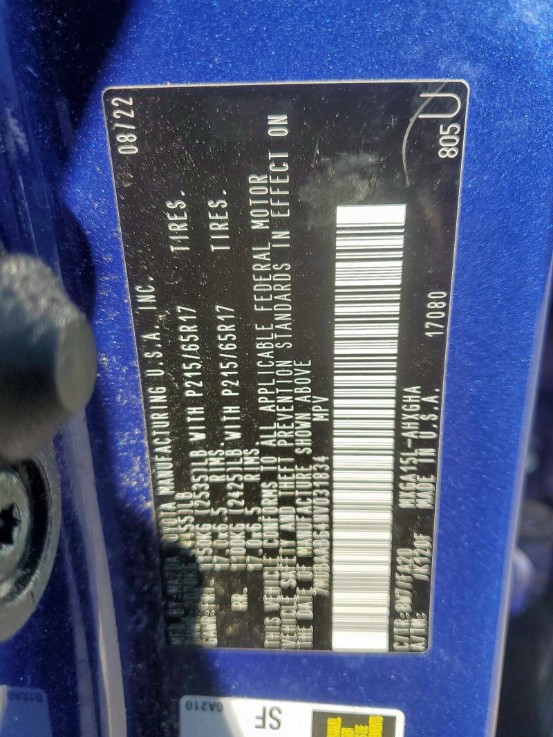 TOYOTA COROLLA CR 2022 VIN 7MUBAABG4NV031834