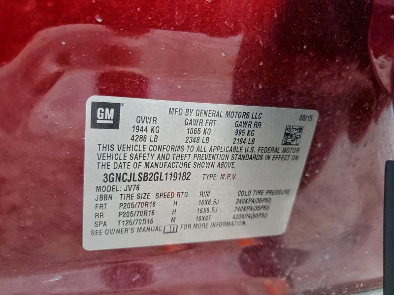 CHEVROLET TRAX 2016 VIN 3GNCJLSB2GL119182