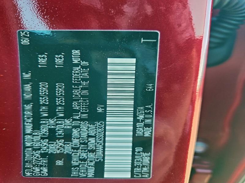 TOYOTA GRAND HIGH 2025 VIN 5TDAAAA5XSS028325