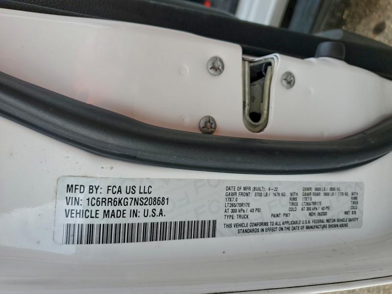 RAM 1500 2022 VIN 1C6RR6KG7NS208681