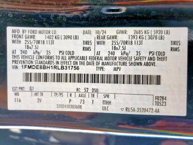 FORD BRONCO OUT 2024 VIN 1FMDE8BH1RLB31756