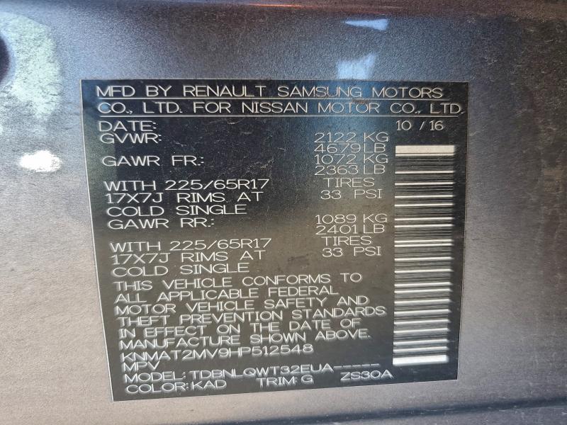 NISSAN ROGUE 2017 VIN KNMAT2MV9HP512548