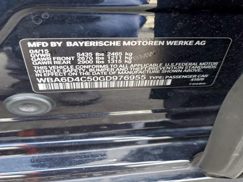 BMW 6 SERIES 2016 VIN WBA6D4C50GD976955