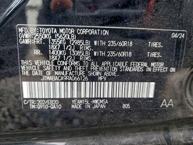 TOYOTA BZ4X XLE 2024 VIN JTMABACA9RA066126