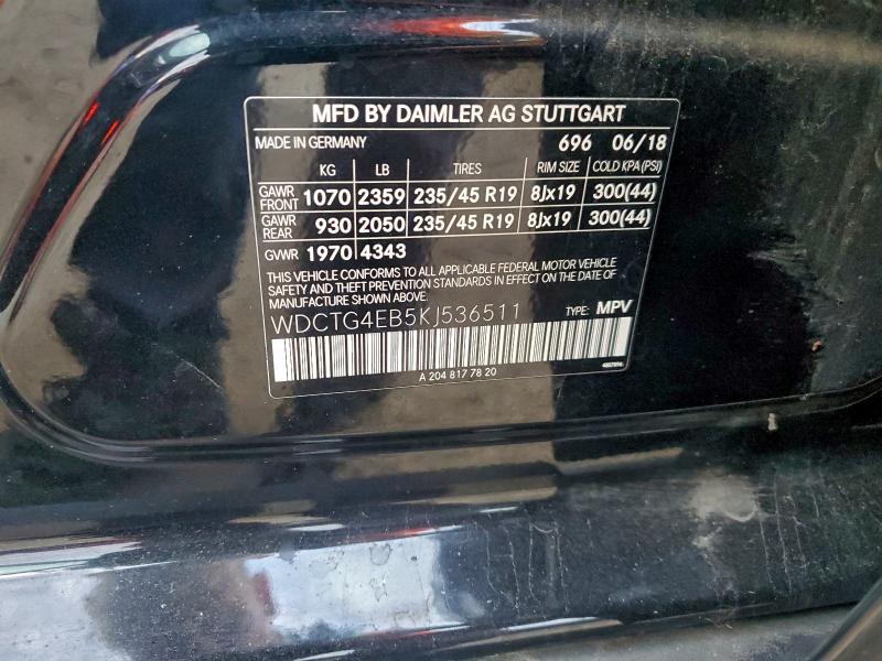 MERCEDES-BENZ GLA-CLASS 2019 VIN WDCTG4EB5KJ536511