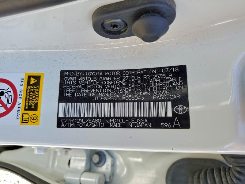 TOYOTA MIRAI 2018 VIN JTDBVRBD5JA005043