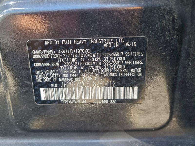 SUBARU XV 2015 VIN JF2GPAMC6F8280412