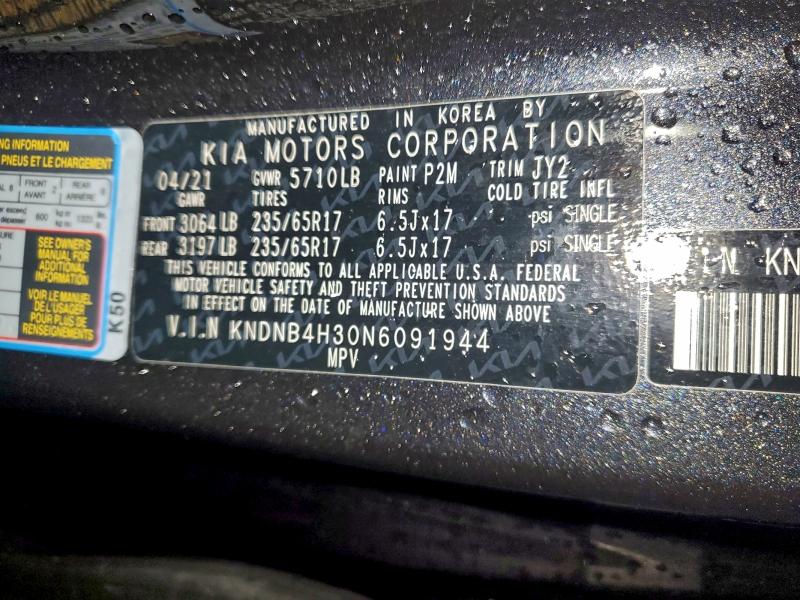 KIA CARNIVAL L 2022 VIN KNDNB4H30N6091944